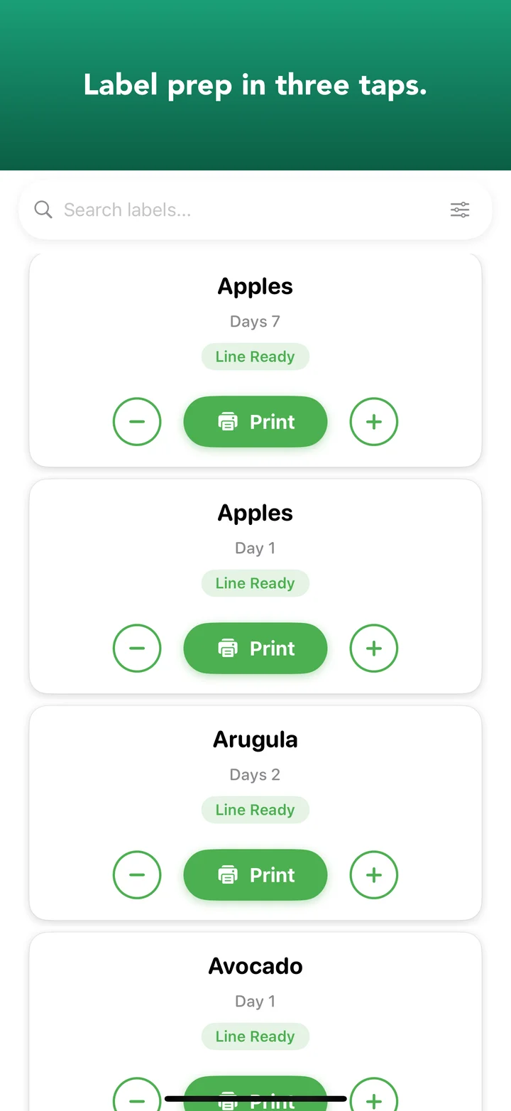 BOH Wiz prep list with green Print buttons next to Aspirina, Aquopote, Aranchela items